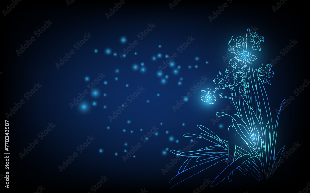 Banner with blue growing flowers. Low poly style design. minimalist flowers for decoration, digital business concept, futuristic digital innovation background vector illustration.