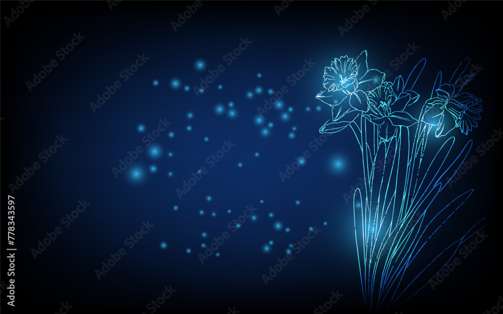 Banner with blue growing flowers. Low poly style design. minimalist flowers for decoration, digital business concept, futuristic digital innovation background vector illustration.