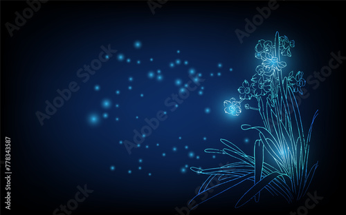 Banner with blue growing flowers. Low poly style design. minimalist flowers for decoration, digital business concept, futuristic digital innovation background vector illustration.