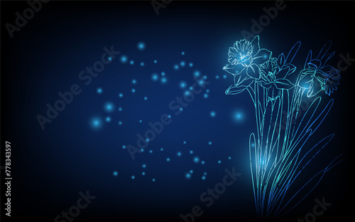 Banner with blue growing flowers. Low poly style design. minimalist flowers for decoration, digital business concept, futuristic digital innovation background vector illustration.