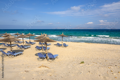 Beautiful Marmari beach with golden sand and emerald waters. Kos island  Greece
