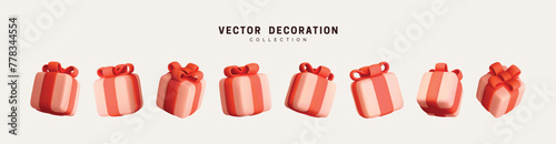 Set of realistic 3d gifts box. Collection of gifts falling in different positions. Holiday decoration presents. Festive gift surprise. Decor Isolated boxes. Vector illustration © lauritta