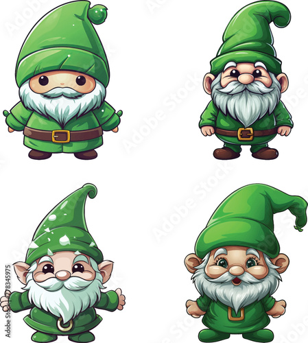 Cute green Christmas gnome vector illustration