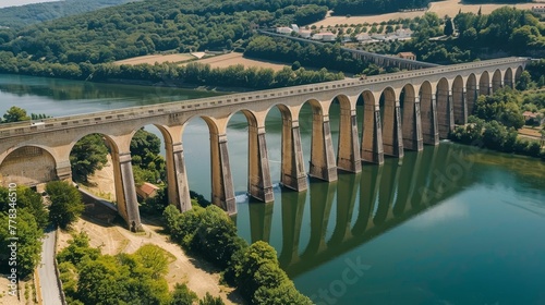 Aerial aqueducts, water flows above cities, modern marvels photo