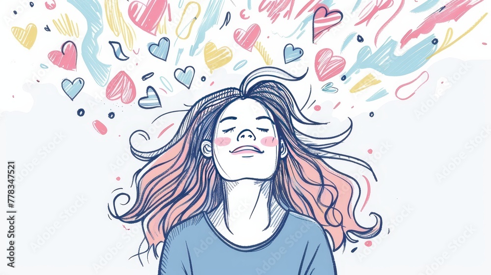 Featuring a woman with abstract elements as her hair, portraying creativity and emotion.Mental health concept Featuring a woman with abstract elements as her hair, portraying creativity and emotion.Mental health concept