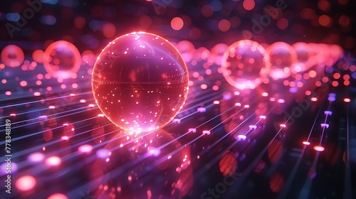 An abstract visualization of a quantum computing matrix, showcasing entangled qubits as luminous orbs interconnected by beams of pulsating light.