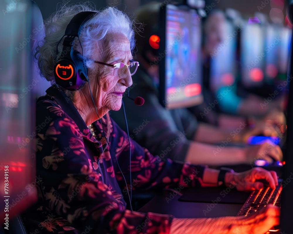 Obraz premium Elderly eSports league, age is just a number, gamers unite