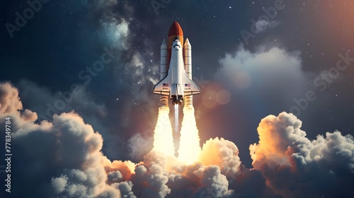 Space shuttle rocket launch in the sky and clouds to outer space sky Journey Beyond Earth: Space Shuttle Rockets to the Outer Skies Ai Generated