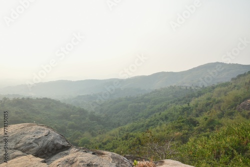 landscape of Khao Hua Muak big rock look like wearing hat on mountain in Thailand