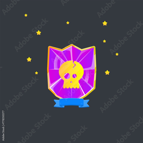 Fail Skull Badge Game Pop Up  Heraldic Crest Gem Purple Golden Frame Vector Design