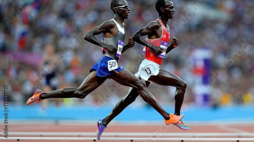 Final Sprint: Two Athletes Racing in the Olympic Track Finals at the Stadium