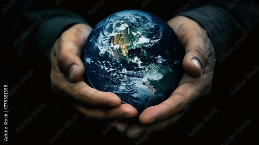 Earth cradled in human hands, symbolizing care and responsibility, perfect for World Environment Day.