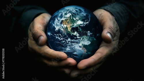 Earth cradled in human hands, symbolizing care and responsibility, perfect for World Environment Day.