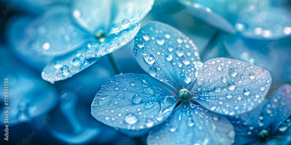 Hydrangea Petals with Dewdrops Closeup