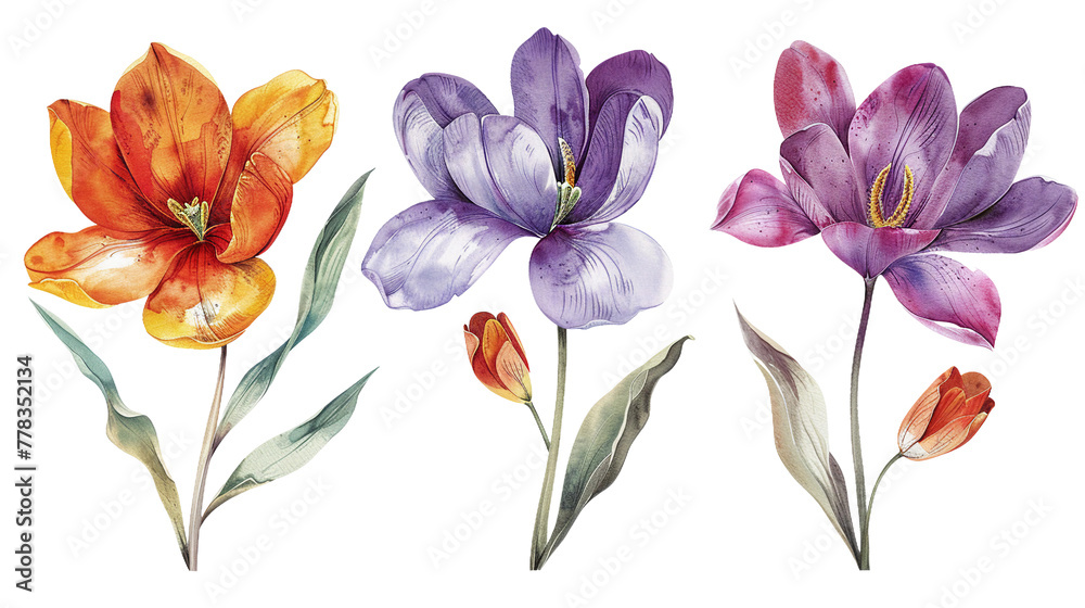 Beautiful Botanical Blooms on Transparent Background, Perfect for Nature Inspired Designs, Spring Projects, and Decorative Elements in Various Artistic Ventures.
