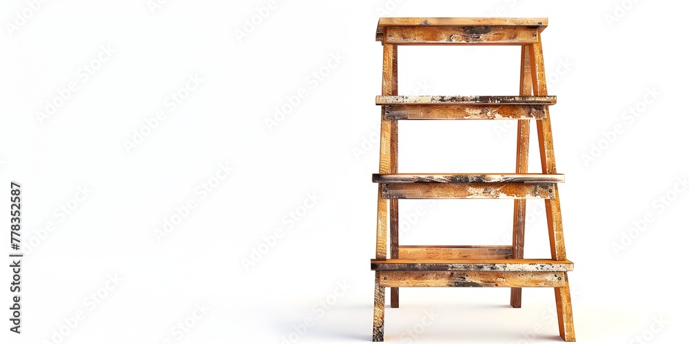 Rustic Wooden Stepladder Chair Reaching New Heights with Ample Copy Space on Isolated White Background Rustic Wooden Stepladder Chair Reaching New Heights with Ample Copy Space on Isolated White Background