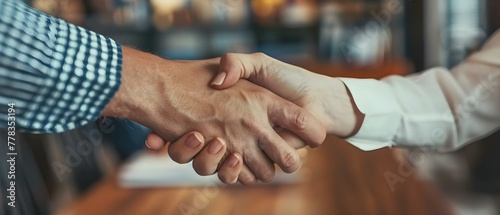 Sealing the Deal: A Firm Handshake of Business Success. Concept Business Negotiation, Professional Etiquette, Closing Deals, Building Rapport, Networking Opportunities © Ян Заболотний