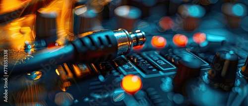 An extreme close-up of a headphone jack being plugged in symbolizing audio technology and connectivity