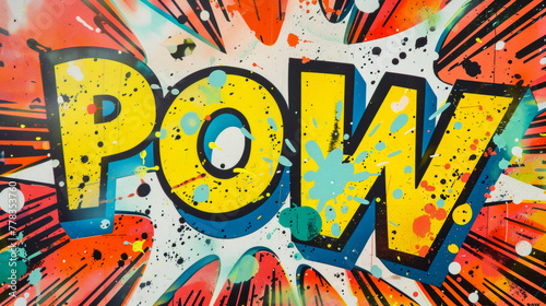  Explosive Pop Art: "POW!" in Bold, Vibrant Colors - A Dynamic and Energetic Artwork Inspired by Comic Book Style