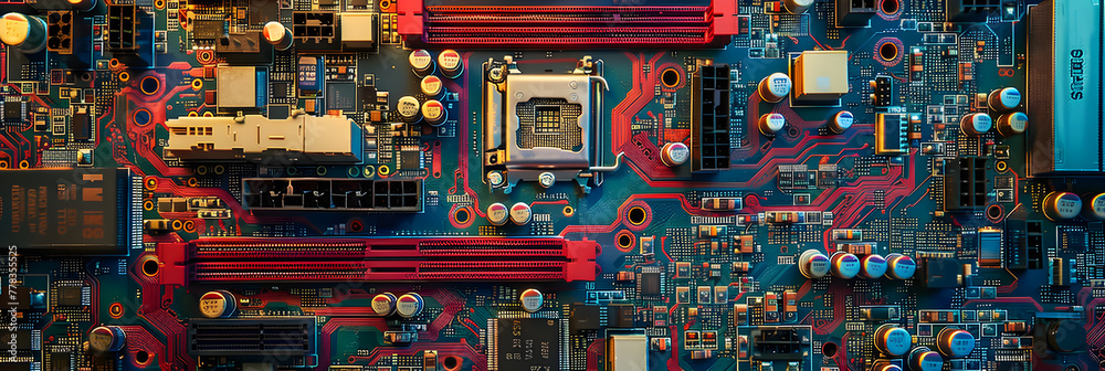 Intricate View of Central Processing Unit's (CPU) Motherboard Socket with Electronic Components