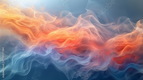 dynamic wave of smoke, blending shades of orange and blue, abstract background