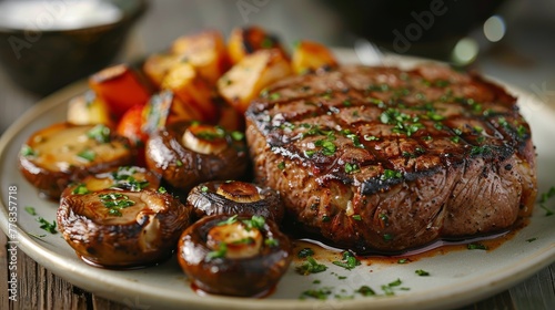 Steak and Potatoes on a White Plate