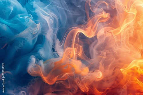 ethereal smoke dance, contrasting colors of fiery orange and calming blue, abstract art