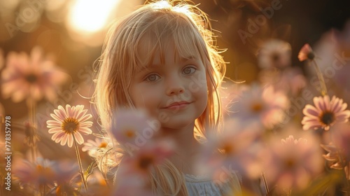 Little Girl Standing in Field of Flowers