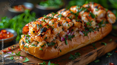 Lobster Roll on Decorated Table for HD Wallpaper with Cinematic Effect