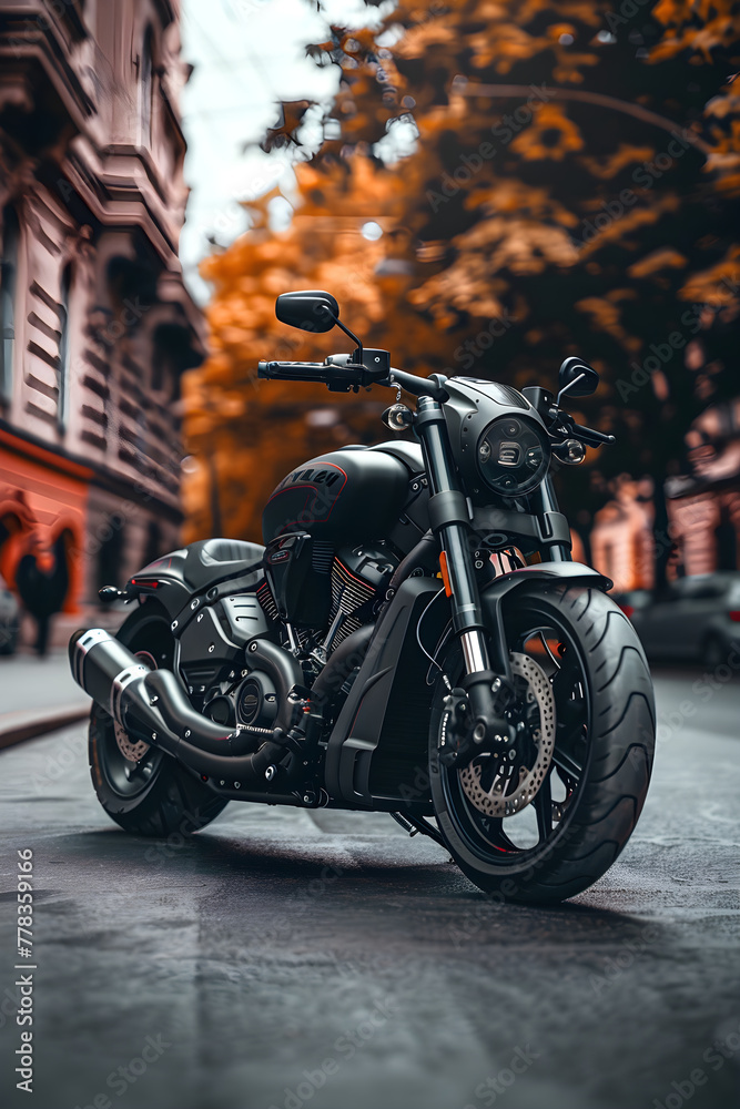 Stunning Display of Power and Design: The Urban Warrior Motorbike in a Cityscape