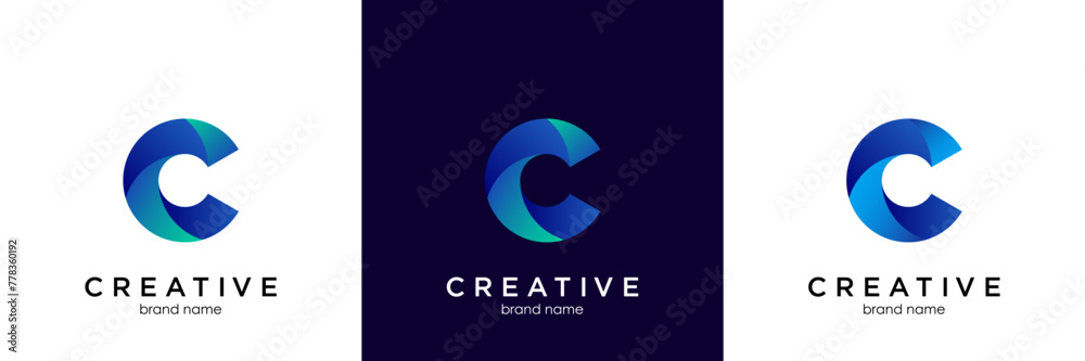 Obraz premium Modern and Minimal layered letter C logo, simple initial C monogram logo vector template