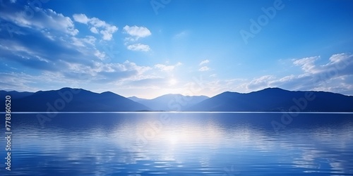 Wallpaper Mural Blue mountains and lake landscape at sunset in minimal style, digital art Torontodigital.ca