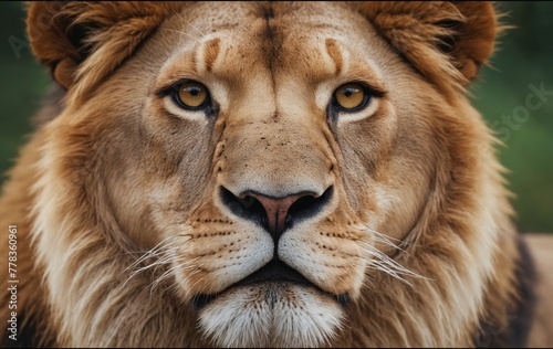 Closeup of a Masai lions face staring at the camera