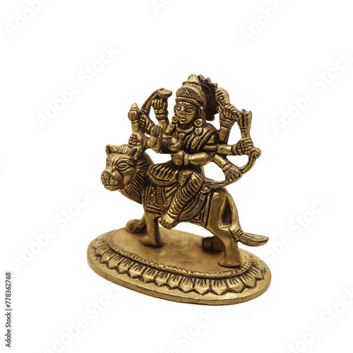 Fotografie statue of goddess durga devi of hindu religion holding multiple weapons in her m