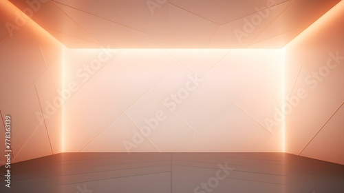 Empty geometrical Wall in peach fuzz Colors. Futuristic Background for Product Presentation