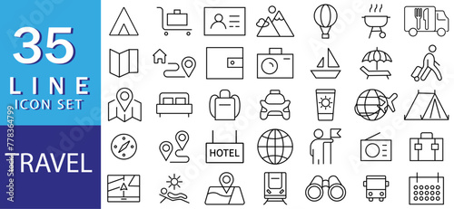 Tour and travel outline icon set vector illustration