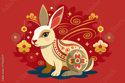 rabbit in chinese style with ornament bokeh 