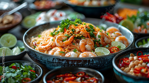 Pad Thai on Decorated Table for HD Wallpaper with Cinematic Effect