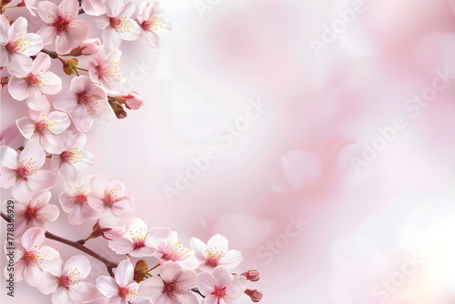 Delicate pastel background with flowers. Greeting card concept for wedding, mother's day or women's day. Spring composition with copy space. © W.O.W