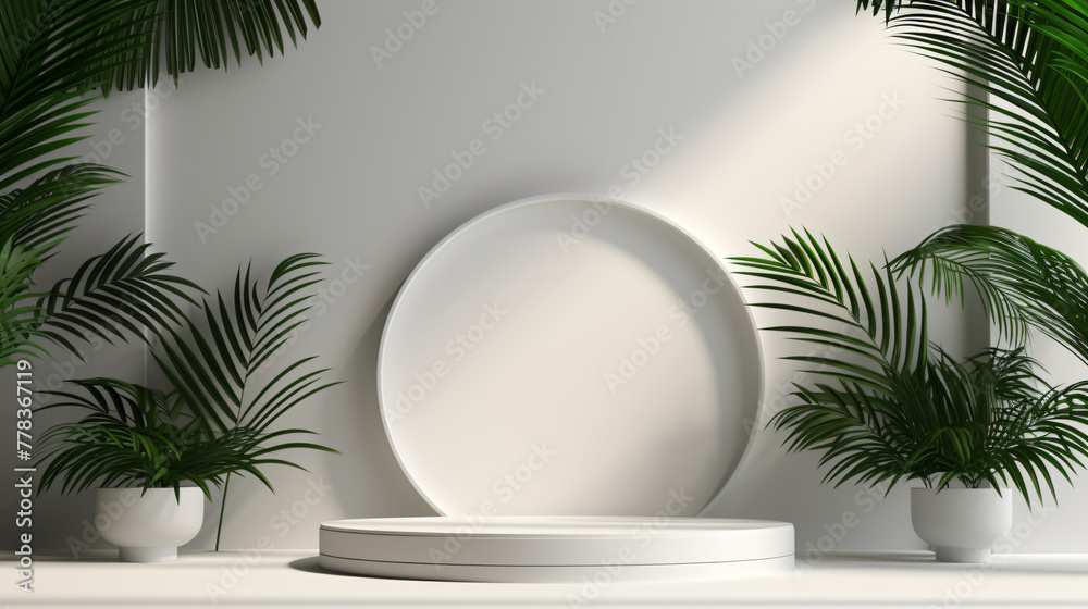 Modern Display Podium with Tropical Plants Modern Display Podium with Tropical Plants