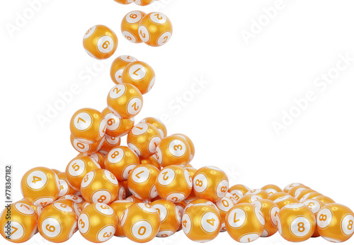 Pile of orange lottery balls placed on the ground 
