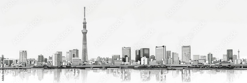 Iconic Tokyo Skytree amid city skyline - The image captures the towering Tokyo Skytree overlooking a sprawling city skyline, possibly reflecting Tokyo's urban landscape