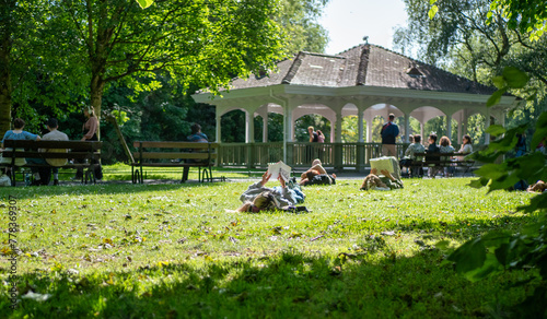 Dublin, Ireland - 05-27-2023 : People relaxing and reading in St Stephen's Green