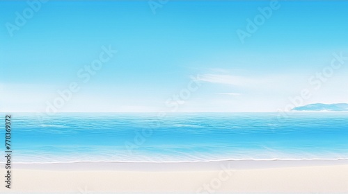Minimalist beach landscape with blue sky and ocean in watercolor style