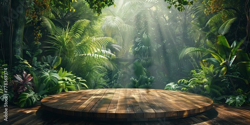 Serene Jungle Clearing with Wooden Platform photo