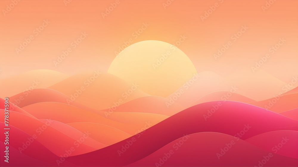 Pink and orange abstract landscape with a large sun in the center in a minimalist style Pink and orange abstract landscape with a large sun in the center in a minimalist style