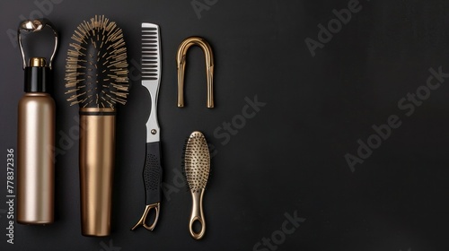 Professional hairdressing tools against black background