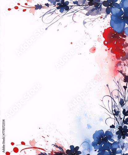 watercolor painting of blue and red flowers with white background in watercolor art style