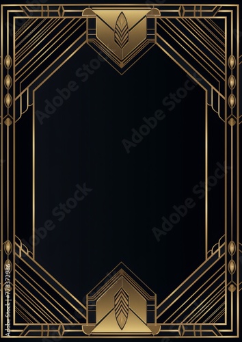 Art deco style geometric gold frame with black background