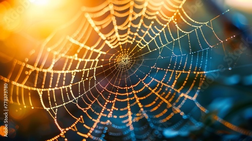 Realistic spider webs, close-up. Ai